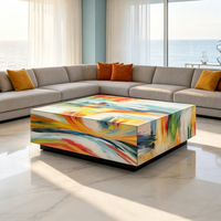 Table basse artistique peinte à la main, style designer, carrée, créative, moderne, luxe léger, pour villa/manoir