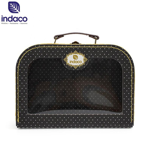 Boîte cadeau vintage en forme de valise en papier, valise en carton vintage à pois et rayures, boîte de rangement décorative avec poignée - Product Image 2
