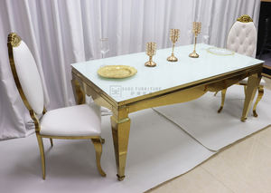 Современный Свадебный кофейный обеденный стол из нержавеющей стали со стеклянными металлическими ножками Регулируемый дизайн для домашнего бара и отеля 6 стульев - Product Image 4