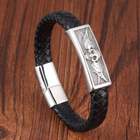 Bracelet à breloques vintage en acier inoxydable style punk avec crâne, unisexe, logo personnalisé au laser, fermoir magnétique, cadeau