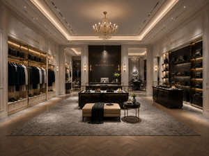 Luxury Bespoke Menswear Store Interior Design <b>Walnut</b> Antique Bronze Brushed Stainless Steel Eco-Friendly Heavy Duty Full Set - Product Image 1