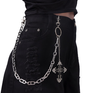 Cadena para Pantalones con Colgante de Cruz Yueli, Estilo Punk Tibetano, Cadena para la Cintura de Plata Tibetana para Uso Diario - Product Image 1
