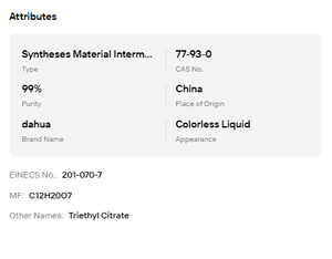 Food Grade Triethyl Citrate TEC 99%min Liquid CAS 77-93-0 Cosmetic Solvent - Product Image 6