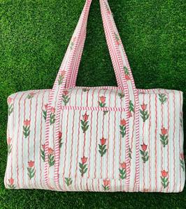 Bolsa de Viaje Grande de Algodón para Fin de Semana, Bolsa de Lona Acolchada Hecha a Mano, Bolsas de Viaje con Estampado de Bloques, Bolsa de Mano - Product Image 1