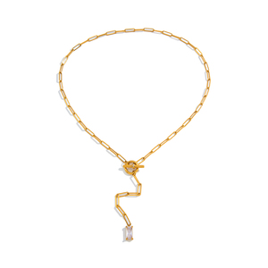 J&amp;D Original Design Classic CZ <strong>Toggle</strong> Y <strong>Necklace</strong> 18K Gold Stainless Steel Fashion Cubic Zircon T Bar Paper Clip Link <strong>Necklace</strong> - Product Image 1