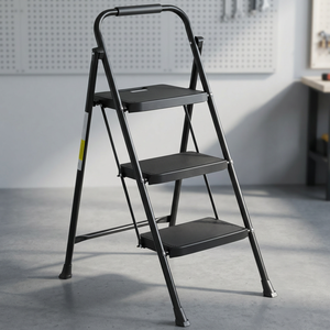 Industrial <b>Folding</b> Ladder <b>Stools</b> 3-<b>Step</b> Aluminum Wide Platform Thick Rubber Feet Heavy Duty Portable 330 Lbs Capacity 6FT - Product Image 3