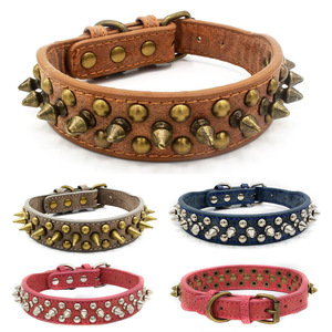 Collier de chien en cuir réglable Style rétro pointes clous anti-morsure solide pour petits moyens grands animaux de compagnie Pit Bull Bulldog inclus - Product Image 1