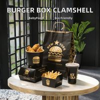 Scatola per Hamburger con Struttura a Conchiglia, Carta Kraft Antigrasso Biodegradabile, Goffratura Personalizzata, per Alimenti per Bambini, Fornitura su Misura