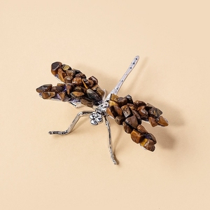 Figurine miniature de libellule en pierres naturelles irrégulières de 9 cm avec cadre en métal argenté, cristal de guérison, cadeau spirituel créatif - Product Image 6