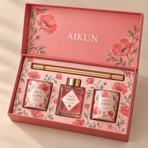Aikun Factory Direct Poppy Open Box Home Fragrance Gift Set with <b>Reed</b> <b>Diffuser</b> 2 Scented Candles Wood <b>Reeds</b> Custom Packaging - Product Image 1