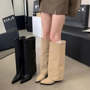 Botas de Mujer con Tacón Grueso y Punta Puntiaguda para Otoño e Invierno, Modelo 820-1, Botas Largas Retro de Tacón Alto, Botas Vaqueras Occidentales - Product Image 3