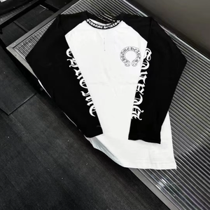 Chro American Streetwear Thương hiệu mới nhất nghe tinh khiết Bông chéo móng ngựa tiếng Phạn dài tay mùa thu lớp cơ sở hàng đầu - Product Image 5