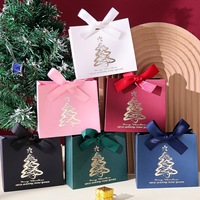 Petites boîtes cadeaux en papier de Noël avec motif d'arbre en feuille d'or, rubans, sacs cadeaux pour les fêtes, les mariages, les bonbons, les bijoux, l'emballage