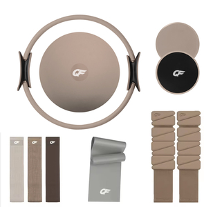 Набор аксессуаров для пилатеса с индивидуальным логотипом: эластичная лента для фитнеса (молочный чай), тканевая лента сопротивления, кольцо для йоги, блок для йоги, кольцо для пилатеса - Product Image 2