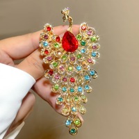 Broche de luxe pour femme, style cour, motif paon en strass, accessoire de vêtement pour costume et manteau, bijou cadeau pour couple, idéal pour les fêtes
