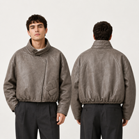 Blouson Bomber en Cuir Lavé Coupe Décontractée Personnalisée avec Broderie Minimaliste en Relief et Silhouette Structurée – Fabrication Usine