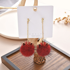 <span class=keywords><strong>Orecchini</strong></span> con Pompon Colorati in Pelliccia di Visone Autunno-Inverno 2025, <span class=keywords><strong>Orecchini</strong></span> a Forma di Orecchie di Gatto con Mini Palline di Pelliccia per Donne e Ragazze - Product Image 2