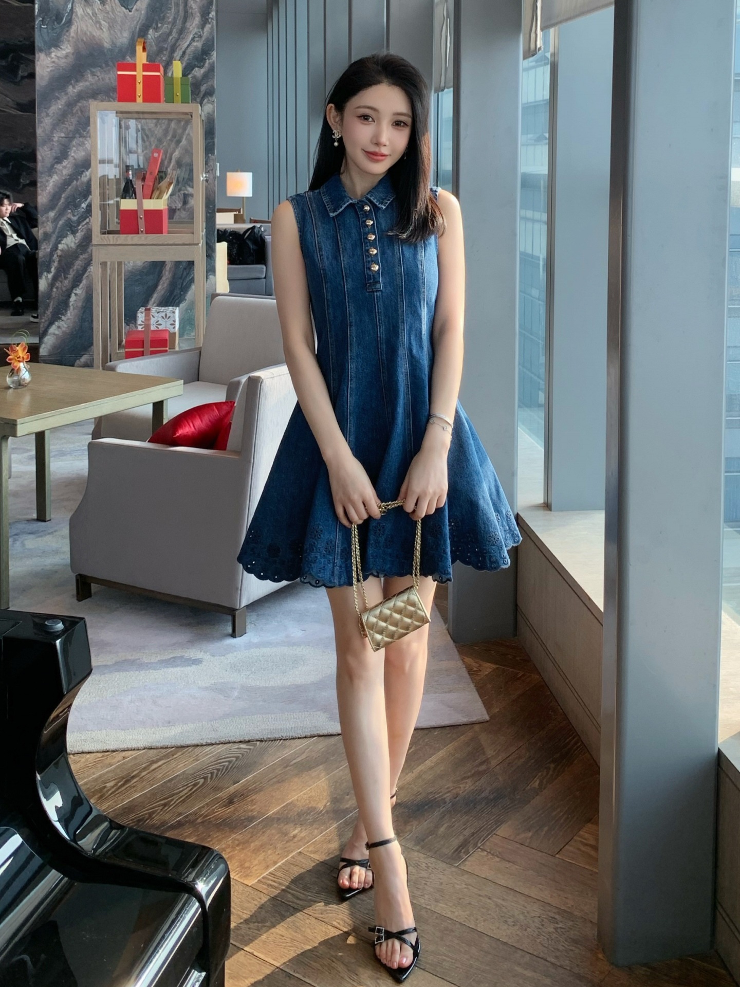 blue jean and lace dress DENIM STRAP MIDI DRESS – Kleaux main image 0