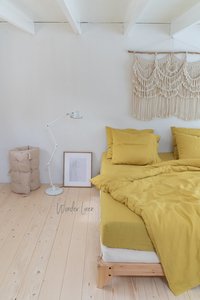 Sábana bajera de lino Ropa de cama king de lino suave lavado en amarillo musgo Sábana bajera de tamaño King y personalizada - Product Image 3