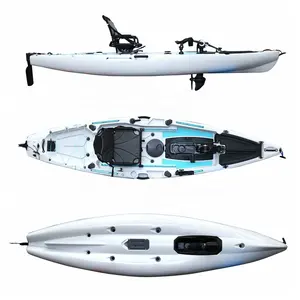 12 Ft Single Person Hot Sale Fishing Kayak With Pedal Drive Lldpe Plastic Sea Touring Kayak/canoe Rowing Boat With Blue Pads