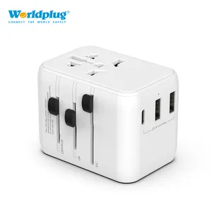 Adattatore da viaggio universale per caricabatterie da muro internazionale Worldplug adattatore da viaggio universale con 2 porte USB A e Type-C per USA EU UK AUS