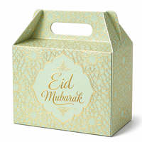 Boîte à dragées élégante à motif floral arabesque pour Ramadan Moubarak, emballage cadeau en carton rigide avec poignée pour friandises de fête et dattes