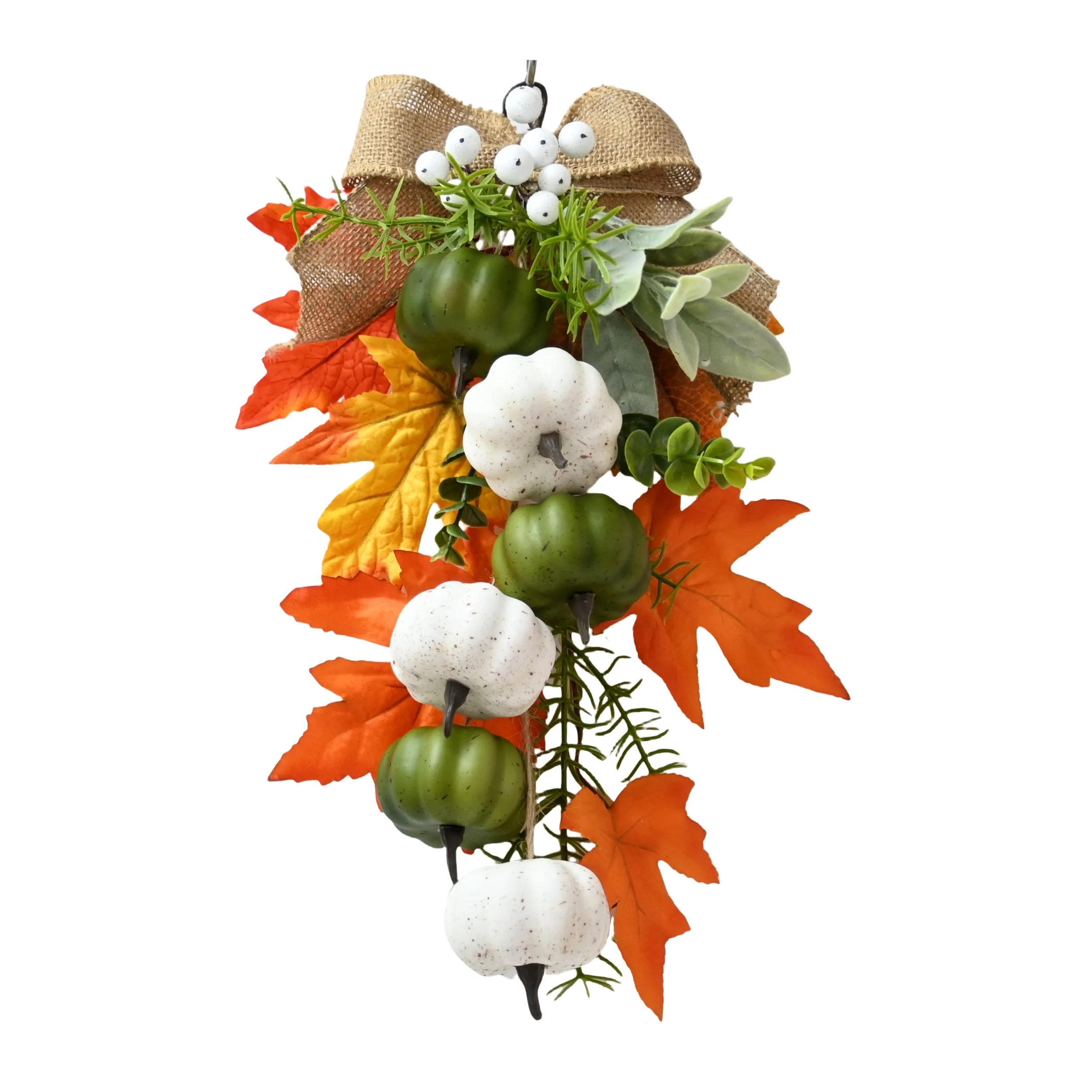 Hojas de arce artificiales de otoño, colgantes de lágrima de calabaza blanca verde mixta para guirnaldas decorativas y guirnaldas