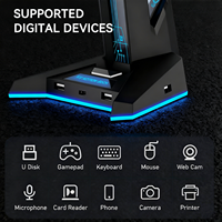 Support de casque de jeu RGB multifonctionnel avec hub USB 3 ports USB-A 1 port Type-C, base antidérapante, éclairage LED, organisateur de bureau
