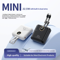 Mini Power Bank 20000mAh avec 2 câbles de charge intégrés, charge rapide PD22.5W, écran LED, chargeur portable durable pour les voyages