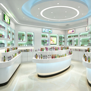 Ensemble de meubles de présentation pour magasin de cosmétiques moderne sur mesure avec éclairage LED, comptoir de présentation incurvé pour les soins de la peau - Product Image 2