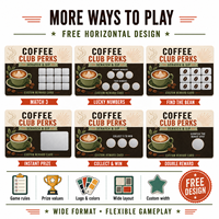 Cartes postales à gratter CMYK Premium pour programme de fidélité café, coupons de récompense larges pour les avantages de l'adhésion au café et les campagnes de rétours clients