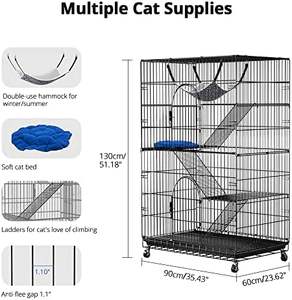 <span class=keywords><strong>Cage</strong></span> pour animaux de compagnie pliable en métal à 4 niveaux de 51 pouces avec fermeture à bouton à <span class=keywords><strong>2</strong></span> portes et 1 hamac Parc intérieur et extérieur pour chats et furets - Product Image 3