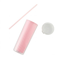 Nouvelle tasse à paille à double paroi à rayures verticales, design en plastique anti-fuite, grande capacité, moderne, minimaliste, portable pour voiture et maison