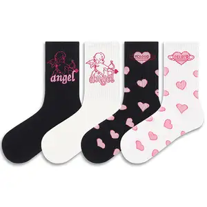 Wholesale Valentine's Day High Quality Heart Pattern Women Girls Cotton Socks Trendy Cupid Angel Printed Crew Socks