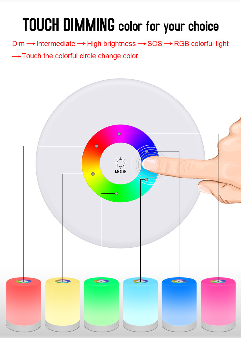 Rechargeable Smart LED Touch Control Night Light Induction Dimmer Intelligent Bedside Portable Lamp Dimmable RGB Color Change