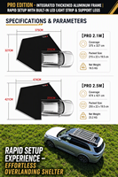 270-Grad-Autodachzelt mit LED-Beleuchtung, 4WD-Vordach, 270-Grad-4x4-Offroad-Autodachvordach, gerader Ausleger, faltbares Vordach