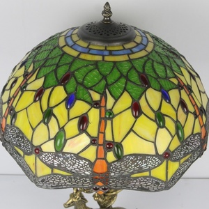 LongHuiJing Handcrafted Modern 16-Inch for Yellow Dragonfly Adjustable Accent Lamp Dome Stained Glass Shade LED AC Bedroom - Product Image 6