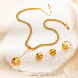 Juego de Joyería para Mujer al por Mayor, Chapado en Oro, Acero Inoxidable, Zirconia, Aretes Colgantes, Anillos Abiertos, Collar con Colgante Geométrico - Product Image 1