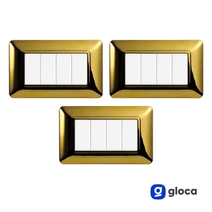 Interruptor de pared Gloca, panel táctil de 4 vías, plástico, 4 interruptores, acabado dorado, juego de 3 piezas - Product Image 2