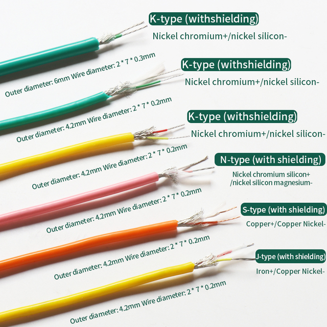 K S Type Silicone Rubber Thermocouple Wire FEP Insulated Braided Shielded Compensation Cable Custom Wire Gauge & Color Available