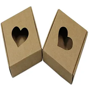 Huwelijksfeest Gunst Behandelt Sieraden Verpakking Kraft Papieren Dozen Hartvormig Gat Geschenkdoos Verpakking Voor Zeep