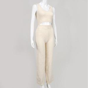 Completo Due Pezzi in Maglia Pelosa da <span class=keywords><strong>Donna</strong></span>, Top Corto Sexy con Scollo a V e Pantaloni a Vita Alta, Outfit Casual per <span class=keywords><strong>Casa</strong></span> C13424 - Product Image 6