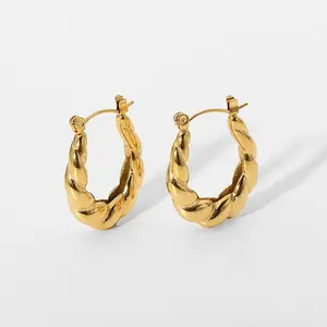 Charlotte Twisted par moda mujer pendientes 18K chapado en oro Acero inoxidable cruasanes crudos