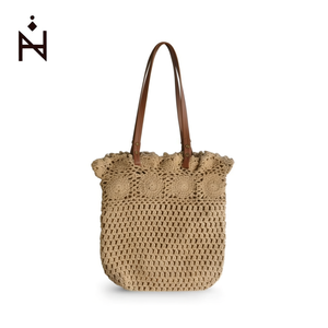 Bolso de hombro de algodón con flores y cuerda, 34x33cm, de ganchillo, para mujer, uso casual. - Product Image 1
