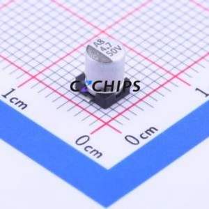 ตัวเก็บประจุแบบอิเล็กโทรไลต์อะลูมิเนียม SMD รุ่น VE-4R7M1HTR-0405, ขนาด D4xL5.3 มม., 4.7uF, 20%, 50V, ขา 4 มม. - Product Image 1