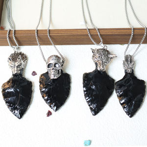 Venta al por mayor colgante de flecha de obsidiana colgante de piedra original de cristal negro con decoración <span class=keywords><strong>para</strong></span> <span class=keywords><strong>boda</strong></span> y fiesta - Product Image 1
