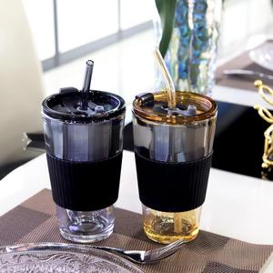 Stile coreano moderno 450ml vetro <span class=keywords><strong>Aurora</strong></span> doppia tazza colorata paglia tè latte coperchio tazza nuovo Design per l'utilizzo di acqua - Product Image 4