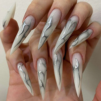Ongles à presser de luxe Stiletto Chrome Liquide Nail Art Faux Ongles Faits à la Main Réutilisables Cadeau pour Femme Vente en Gros Dropshipping