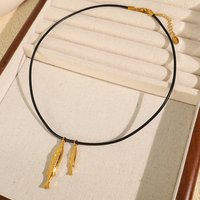 Collier pendentif poisson en acier inoxydable avec cordon en cuir plaqué or 18 carats, vintage, mignon et unique, Lateefah