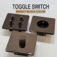 Interrupteur à bascule mural 86 pour la maison, panneau en acier inoxydable, miroir brillant noir, double pôle 13A/20A, universel R-U/France, style rétro